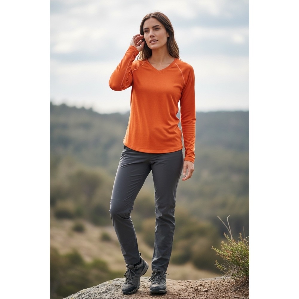 Adidas ClimaLite Orange Long Sleeve‎ V Neck Athletic Shirt Women's Size Medium